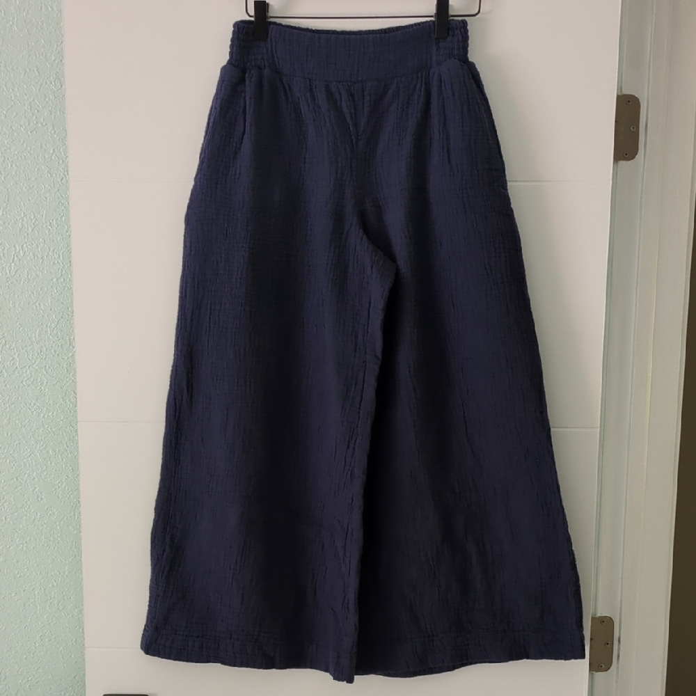 Echo Wide Leg Gauzy Beachy Boho Navy Pants Stretchy Waist Sz XS Vacation